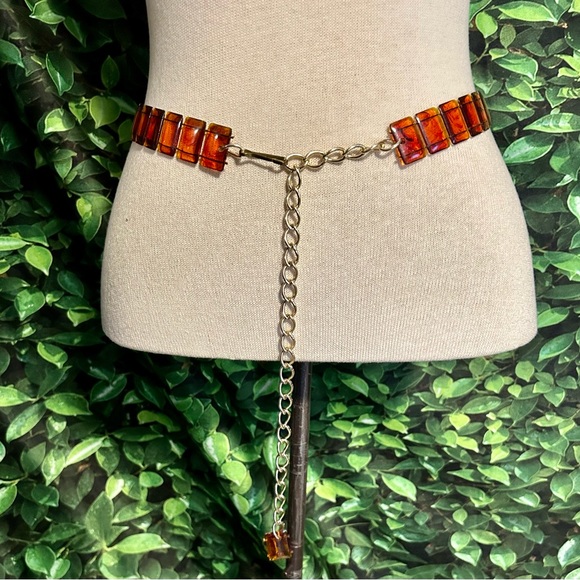 Source Unknown Accessories - Vintage Faux Amber Acrylic Lucite MCM Chain Tunic Belt Adjustable 25”-33"